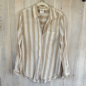 Gap The Easy Shirt Linen Cotton Blend Stripe Button Down Size S